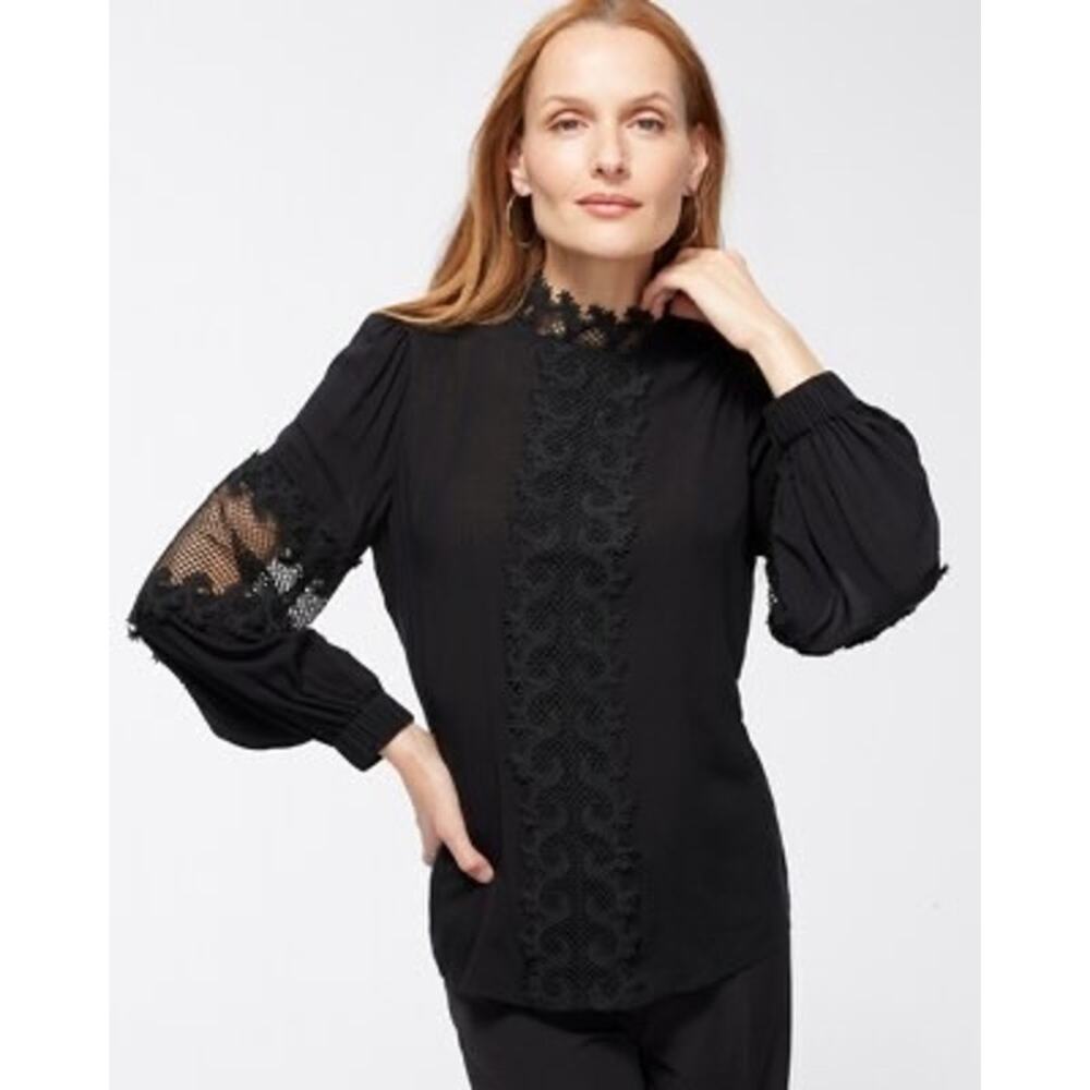 CHICOS Black Label | Womens Lace Trim Top $160 NEW Size 14 Black Whimsigoth Boho - Picture 11 of 16